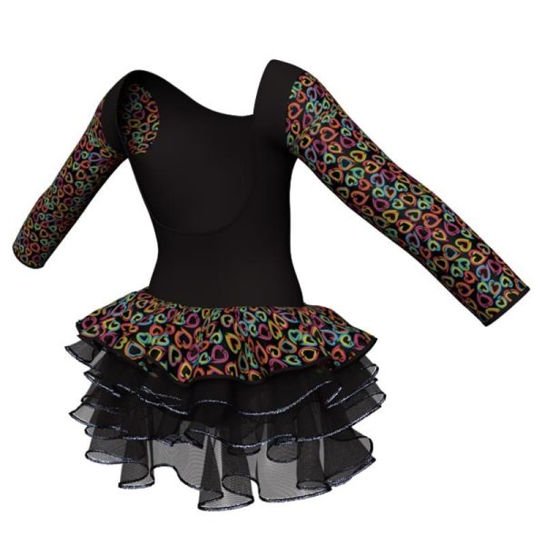 tutu danza maniche lunghe con inserto fantasia tuz411t44