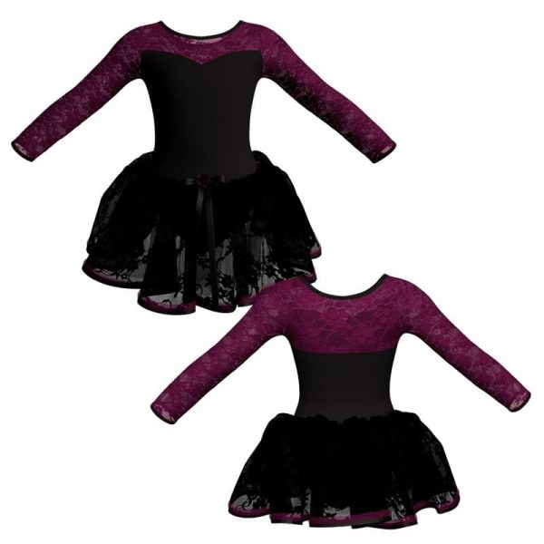 tutu danza maniche lunghe con inserto in rete o pizzo tup1019