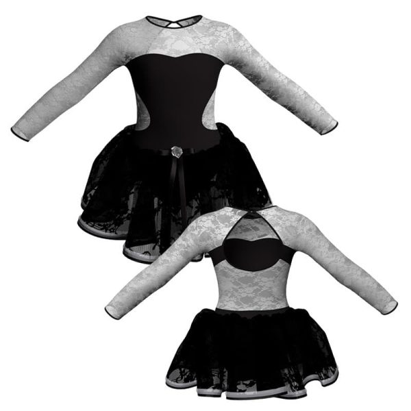 tutu danza maniche lunghe con inserto in rete o pizzo tup11011