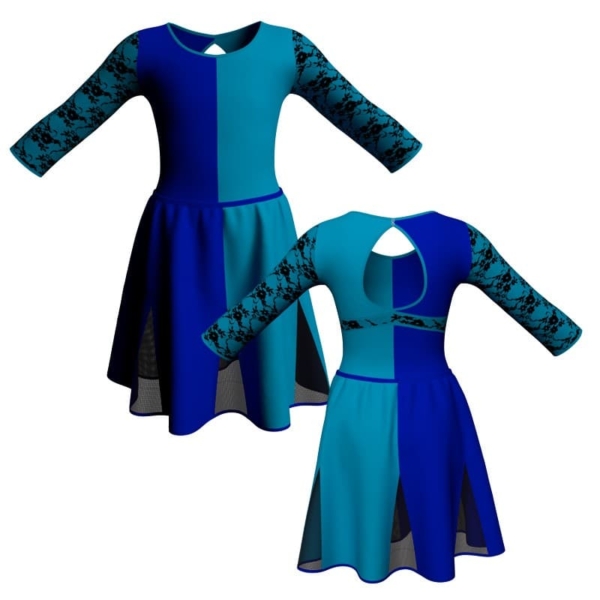 vestito danza bicolore maniche lunghe con inserto belen pro vef102