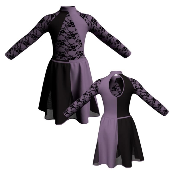 vestito danza bicolore maniche lunghe con inserto belen pro vef1191