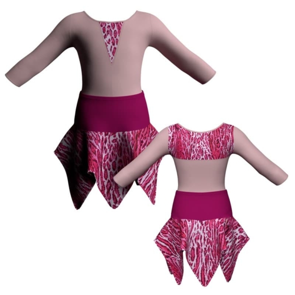 vestito danza maniche 3 4 con inserto in lycra stampata vek116