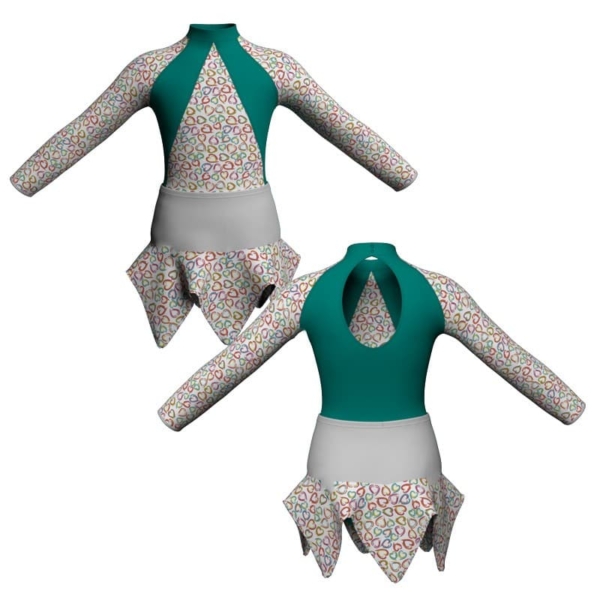 vestito danza maniche lunghe con inserto fantasia vel119