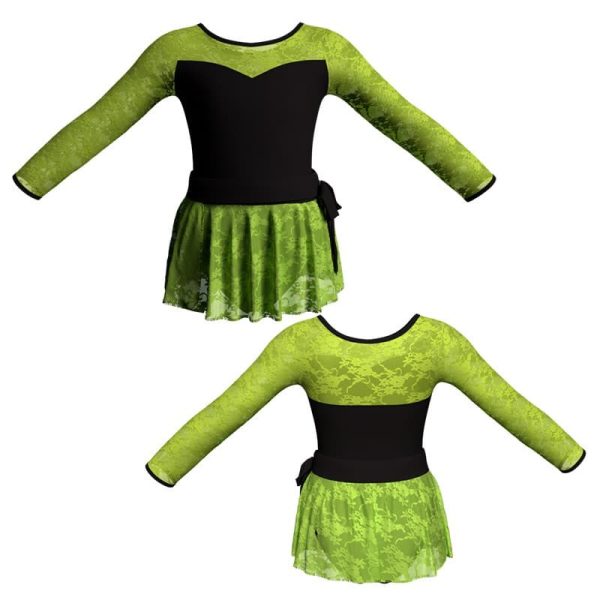 vestito danza maniche lunghe con inserto in rete o pizzo vex1019